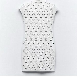 Zara White knit Mini Dress with Diamond Pattern